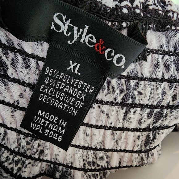 Style & Co Dress Womens Size XL Black White Beaded Neckline Smocked Long Maxi - Picture 6 of 7